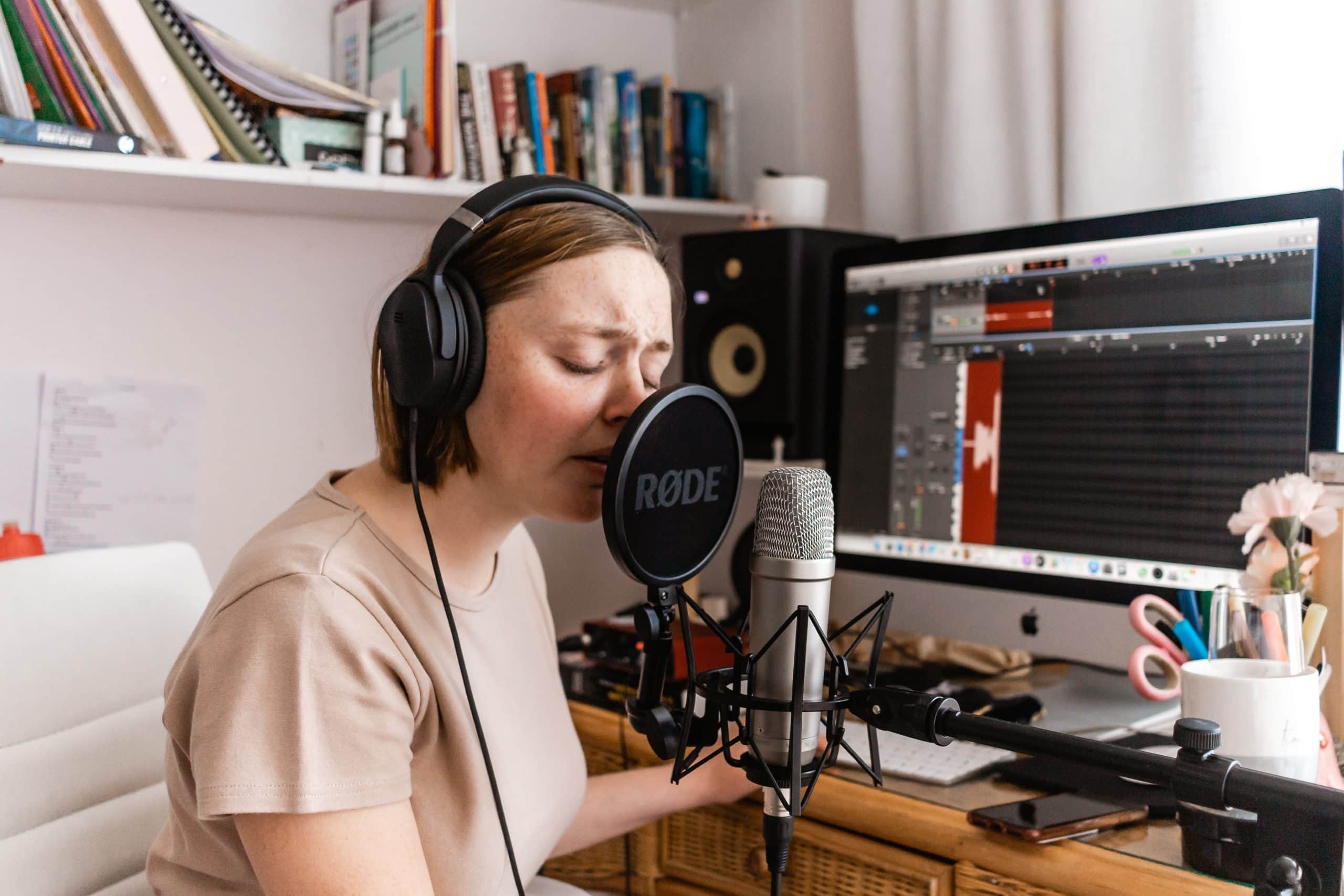 What to Look for in a Voiceover Artist - female voiceover talent recording