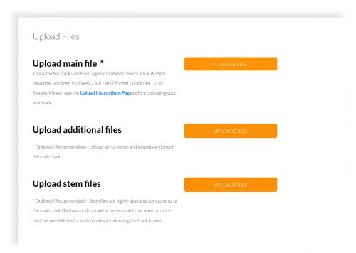 Screenshot of second part of Audio Buzz's upload track page