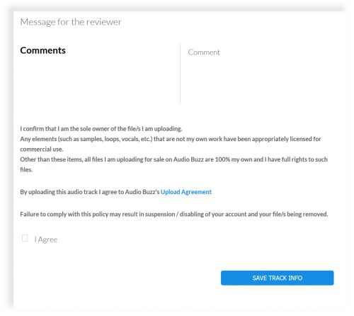 Screenshot of fifth part of Audio Buzz's upload track page