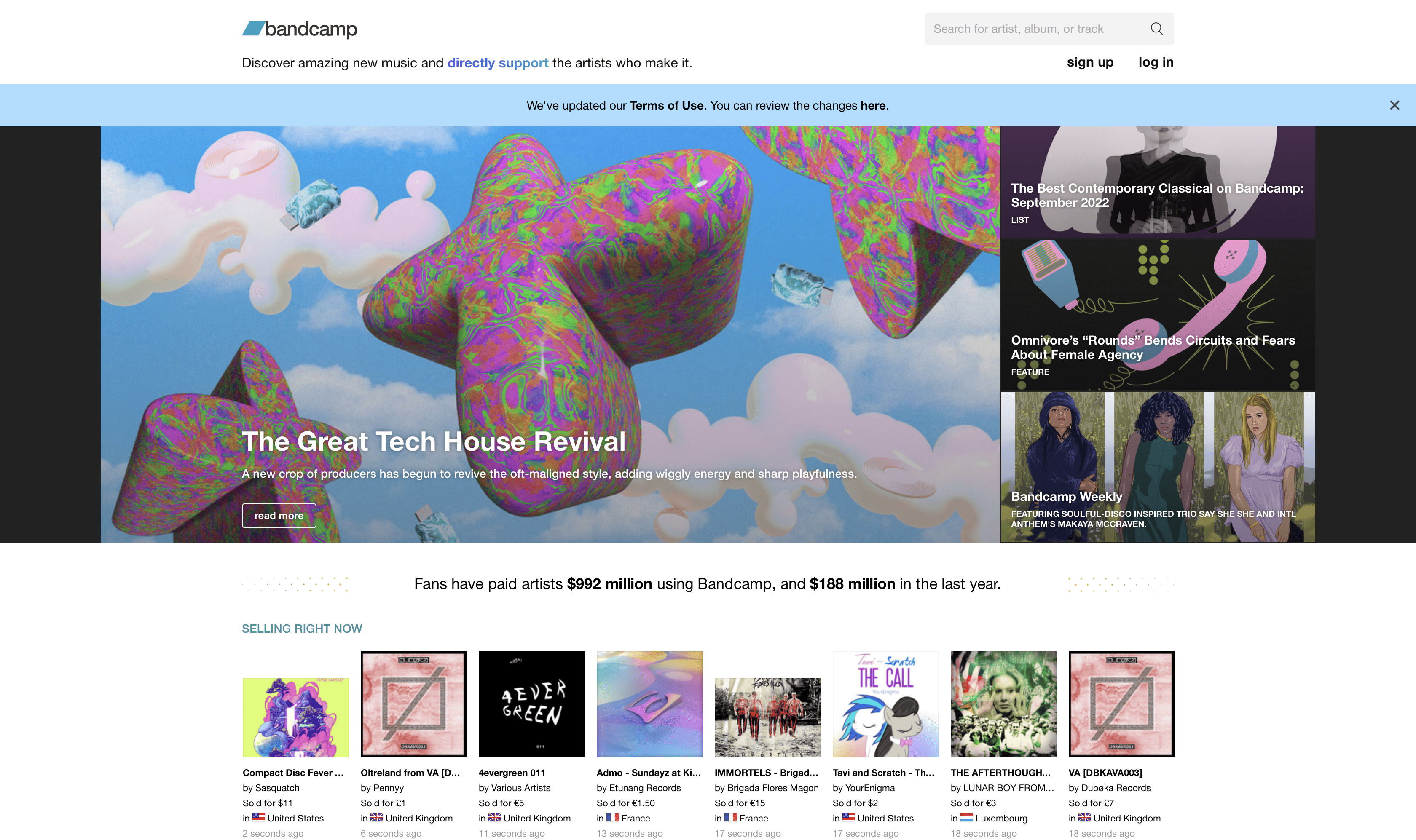 How To Download Music In 2022 - An image of the Bandcamp homepage.