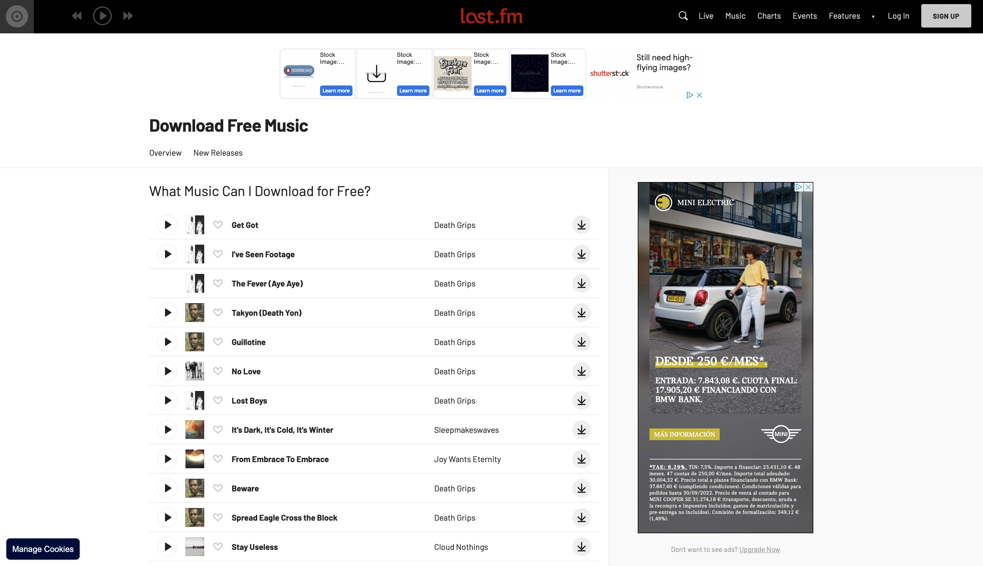 How To Download Music In 2022 - An image of the Last.fm free downloads page.